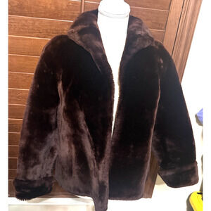 Vintage 1960s Mouton Fur Coat Dark Brown short heavy dense luxurious sz Small